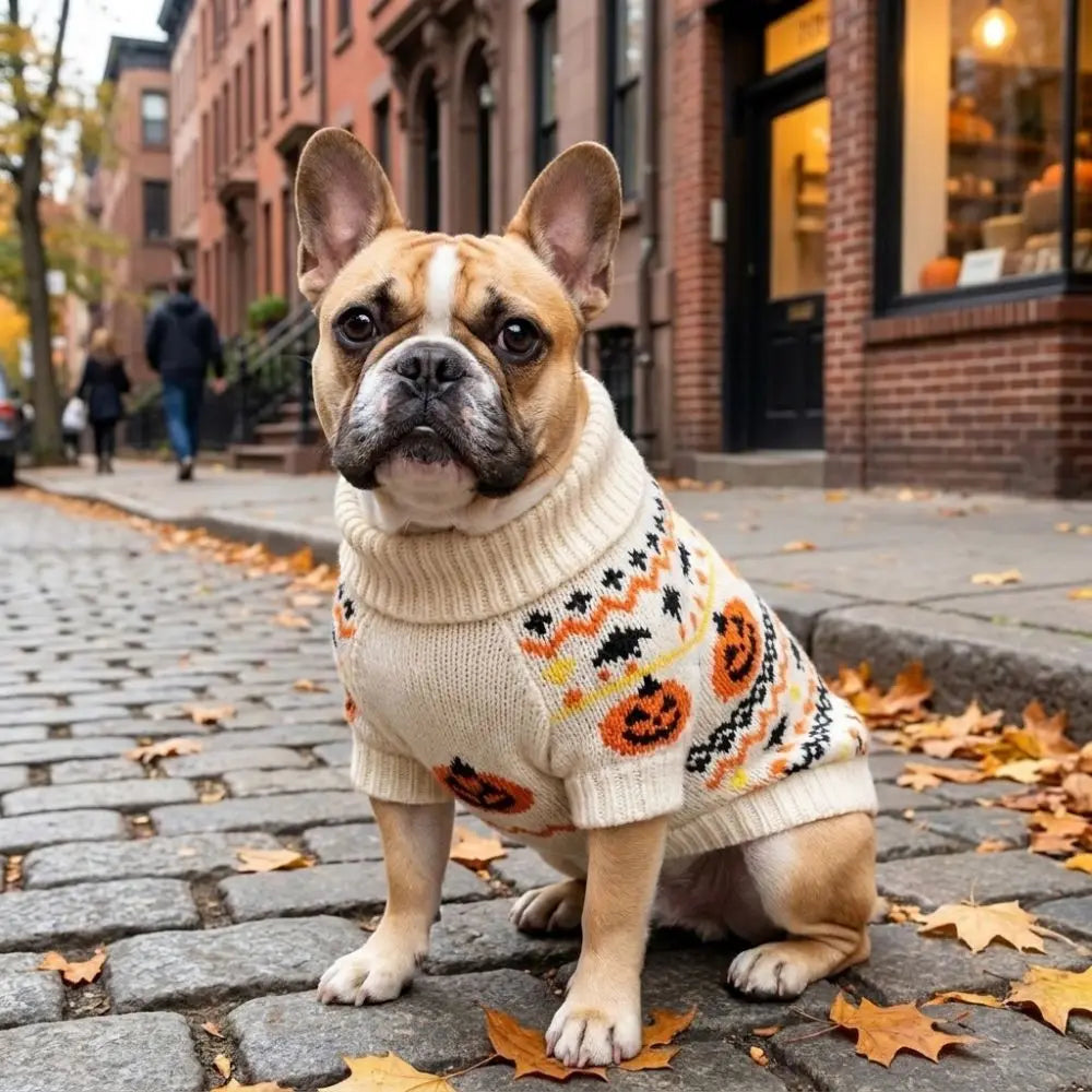 Pet Costumes Warm Halloween Pet Sweater Knitwear High Neck Dog Pumpkin Pattern Coat Soft Cozy Pet Clothing Daily Wear