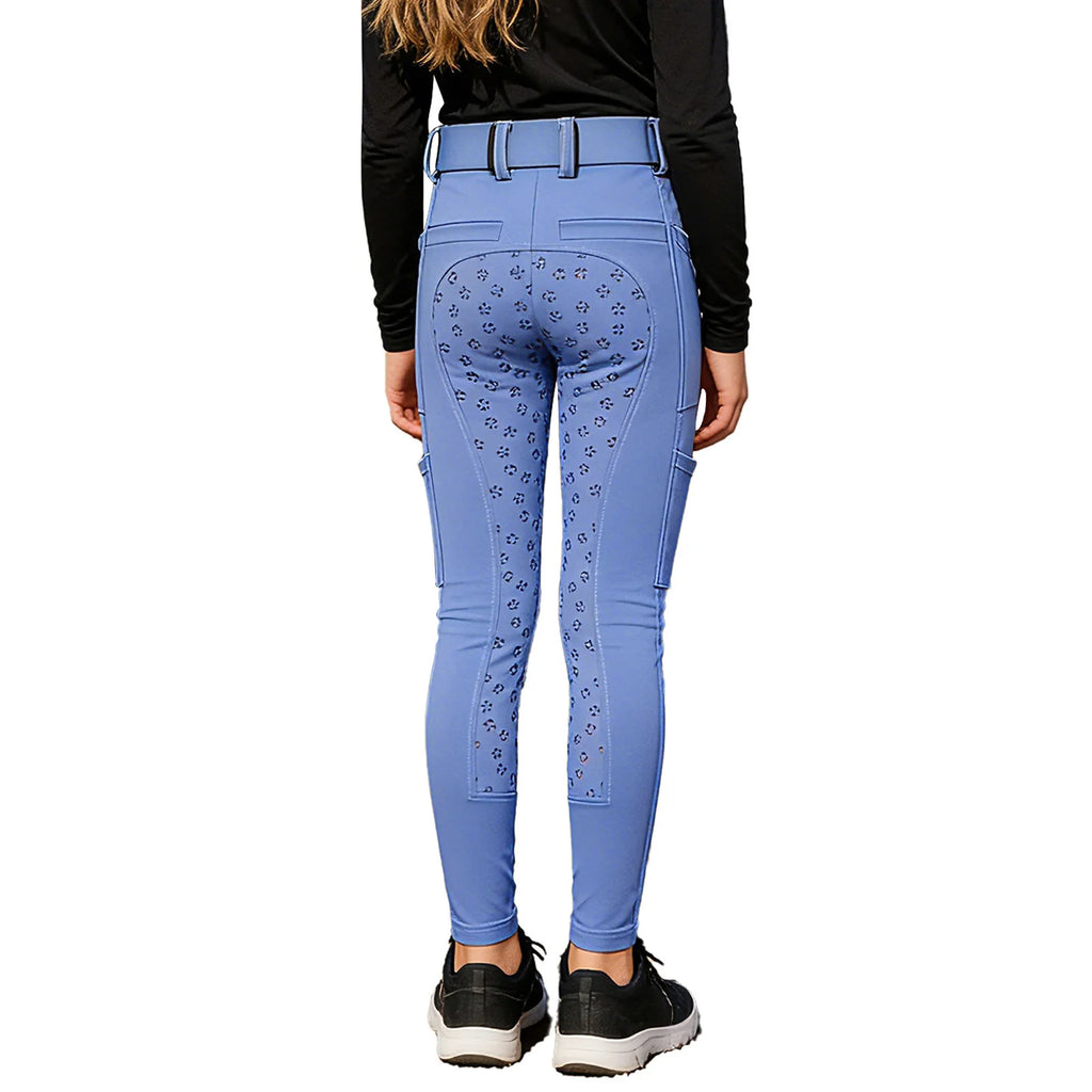 Kids Boys Girls Horse Riding Pants Sports Anti-slip Full Seat Equestrian Breeches Leggings with Multiple Pockets Outdoor Workout
