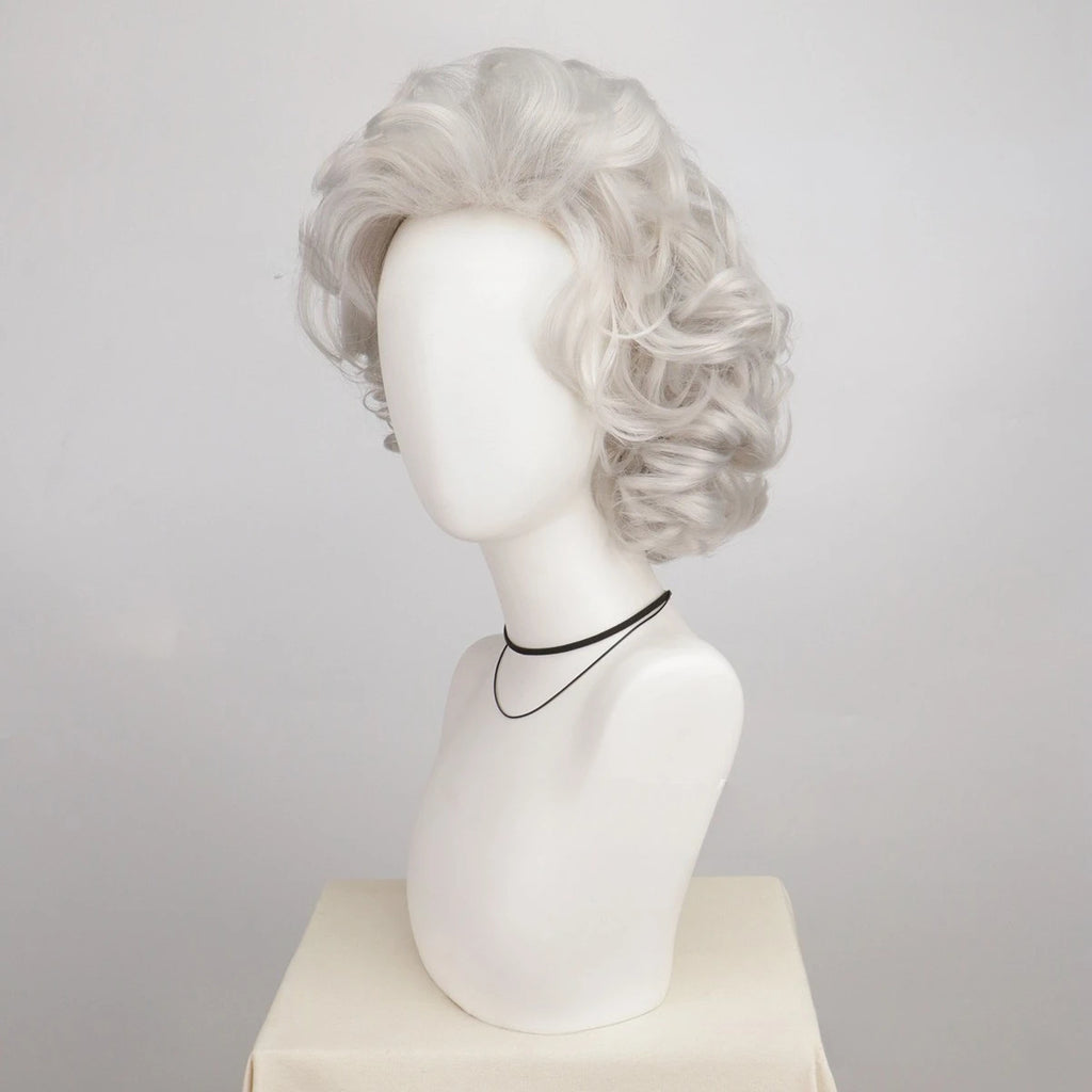 Old Lady Wig for Women Gray Wigs for Women Grandma Wig with Bangs Short Curly Synthetic Hair Halloween School Party Use