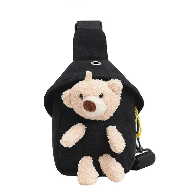 Children's Bags Winter New Messenger Bag Cute Bear Chest Bag Korean Version Trend Boys and Girls Mini Canvas Bag messenger bag