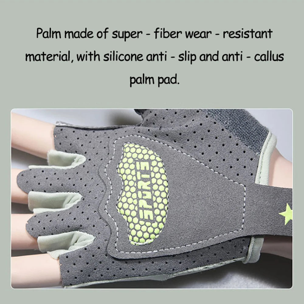 Summer Gloves Kids Sports Fitness Cycling Half-Finger Ice Silk Gloves Children Breathable Anti-slip Boys Girls Roller Skating