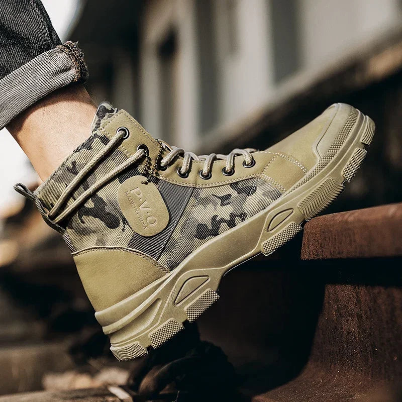 High-Top Boots for Men Autumn Camouflage Desert Casual Flats Mens Boot Breathable Non Slip Work Shoes for Men Zapatillas Hombre