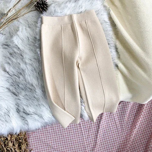 Kids Pants Autumn Childrens Clothing Winter Girls Thick Knitting Wide Leg Trousers Thick Woolen Yarn Straight Casual