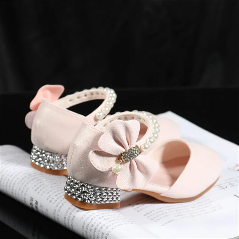Children Girls Leather White Princess High Heel Kid Dress Student Show Dance Sandal Shoes Toddler Shoes Girl Mary Jane