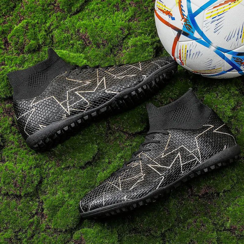 A pair of youth four-season leather football shoes with stud detailing, durable high-top design, sizes 35-46，JC-23152-1