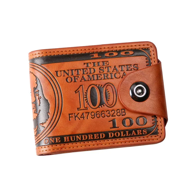 Men's Wallets with 100 US Dollar Pattern Wallet Male Leather Wallet Photo Card Holder Fashion Large Capacity Wallet Purse Bag