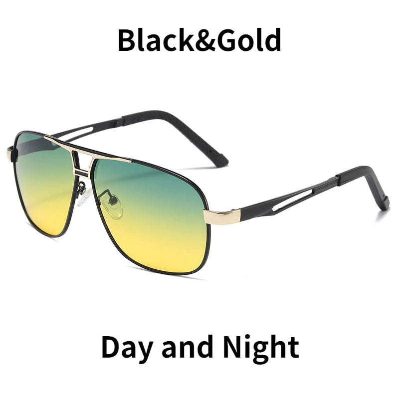 Night Vision Driving Glasses for Men Fashion Double Beams Sunglasses Male Metal Frame Day and Night Polarized Googles UV400