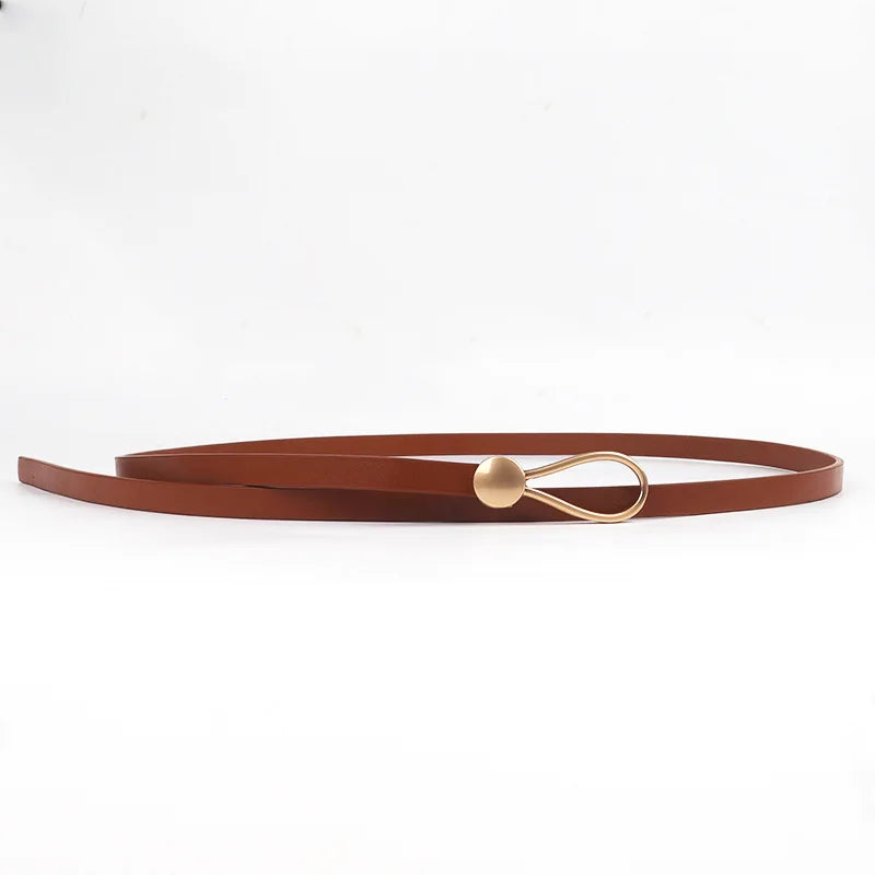 Women's Belt No-hole Knotted Belt Vintage PU Leather Waistband Solid Color Vintage Decorative Thin Belts Dress Girdle For Women