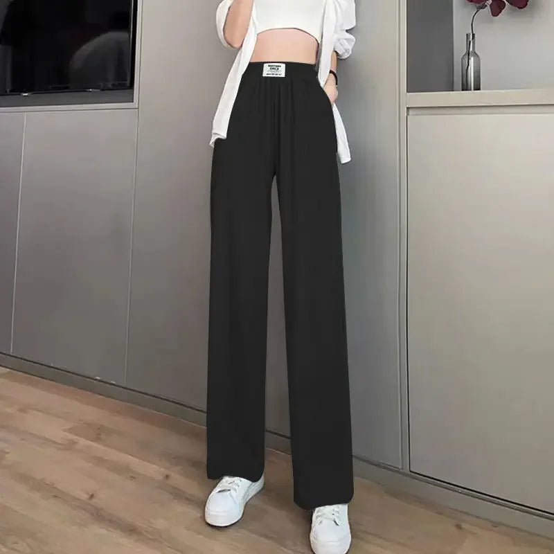 Blue Drape Thin Width Trousers Straight Summer Women's Pants Vintage Loose Baggy Boot Pant Female Korean Wide Leg Fashion Fluid