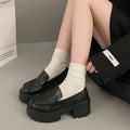 Women's Marry Jane Loafers Shoes Spring Autumn Platform Shoes Slip-on Loafers Fashion PU Leather Shoes Women Flats Black