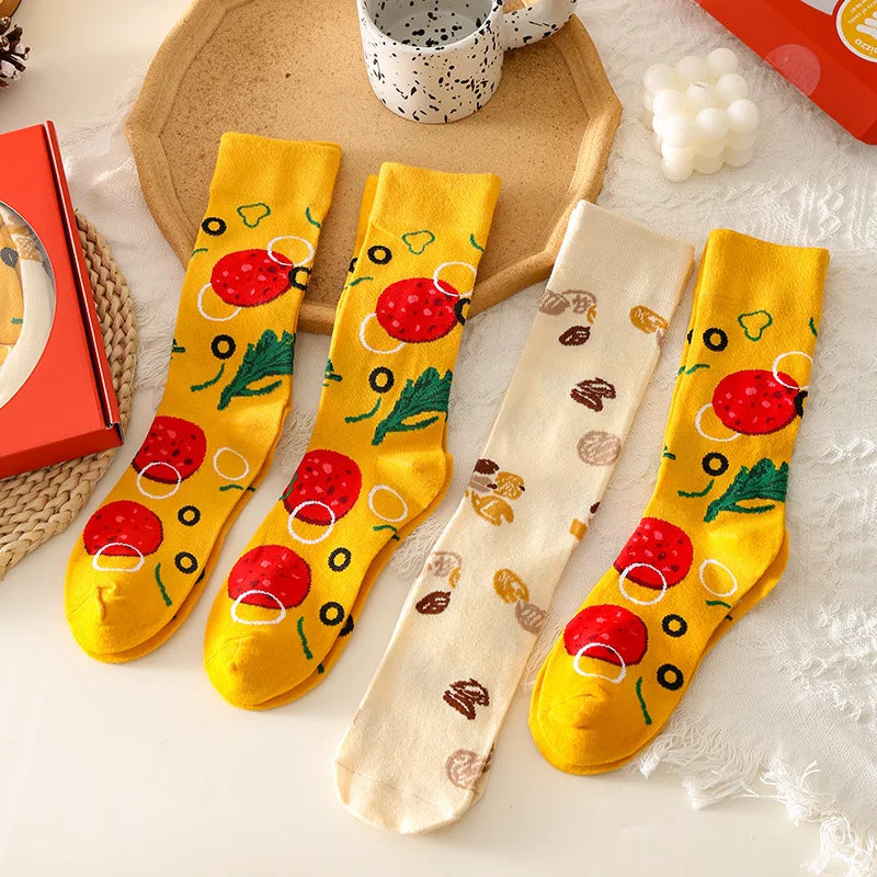 Pizza Socks for Women Breathable Cotton Anti Odor Mid Calf Socks Halloween Christmas Gift Funny Designer Socks Birthday Gift Box