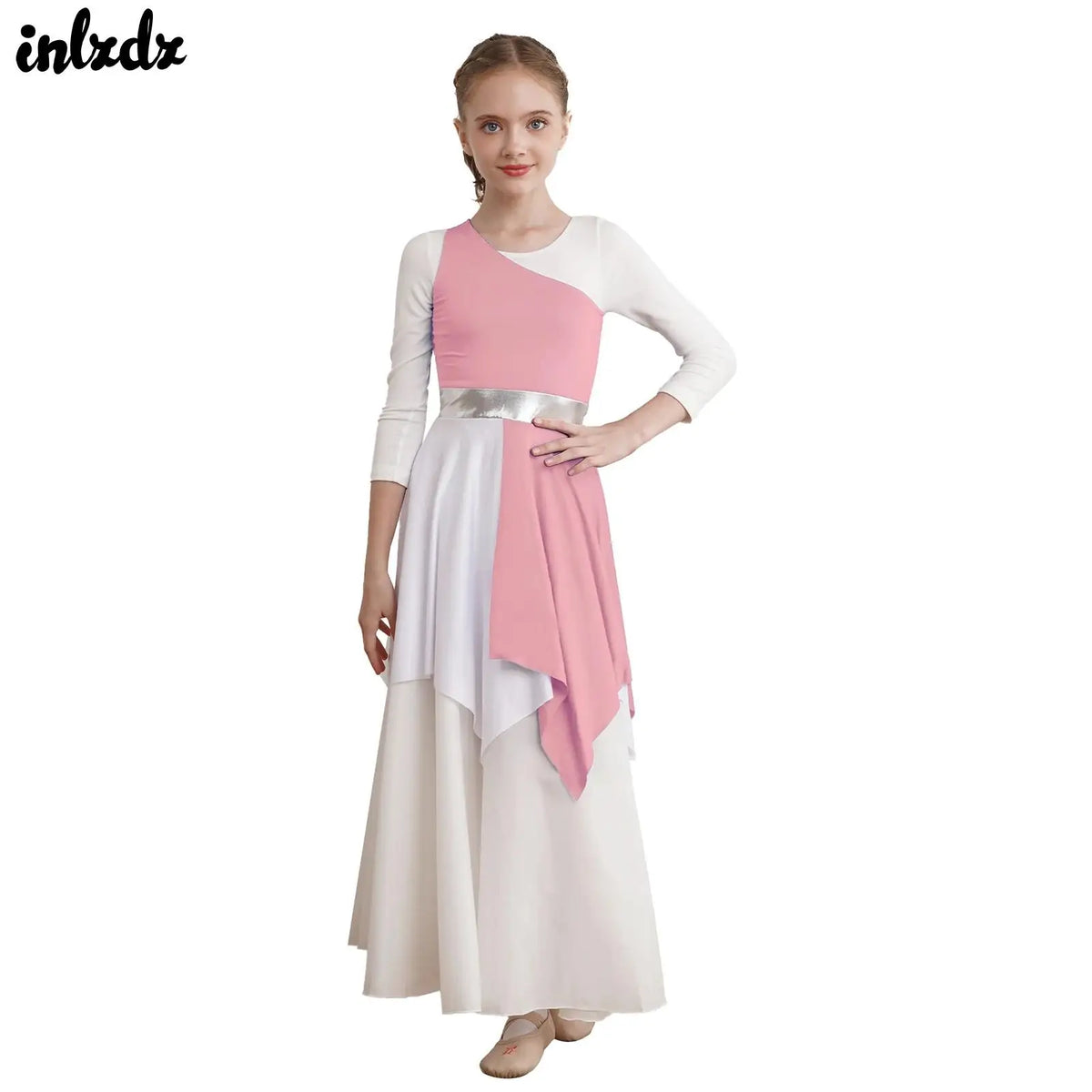 Kids Girls Etiquette Praise Dance Dress Sleeveless Church Christian Worship Costume Asymmetrical Tunic Contemporary Dance Dress
