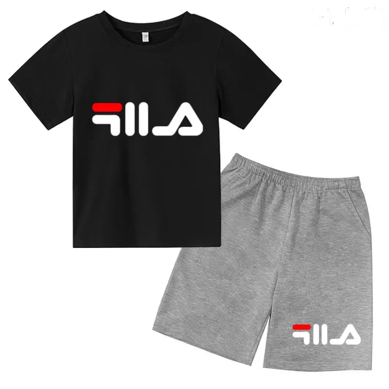 Summer Kids Letter Print 2PCS Outfits Casual Short Sleeve T-Shirt & Shorts Set Sports Tracksuit for Boys Girls 3-12Y