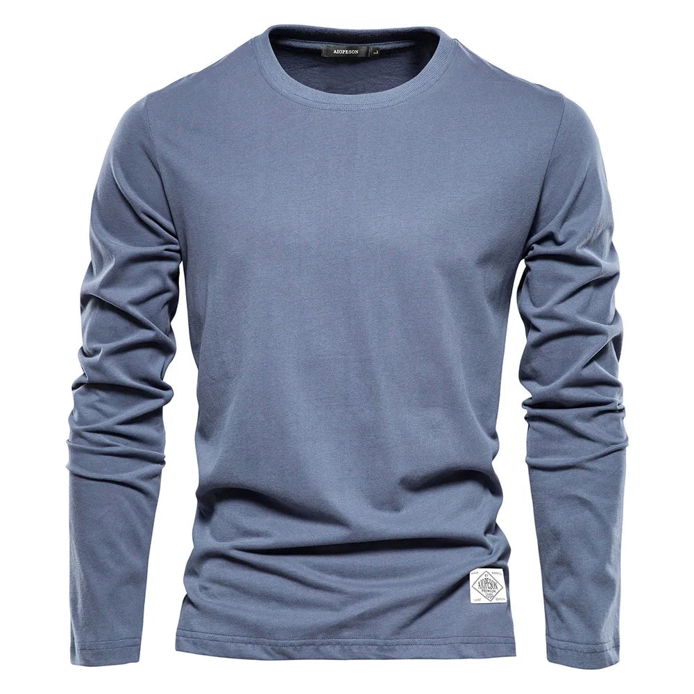 Autumn 100% Cotton Long Sleeve T shirt For Men Solid Casual Mens T-shirts High Quality Male Tops Classic Clothes Men's T-shirts