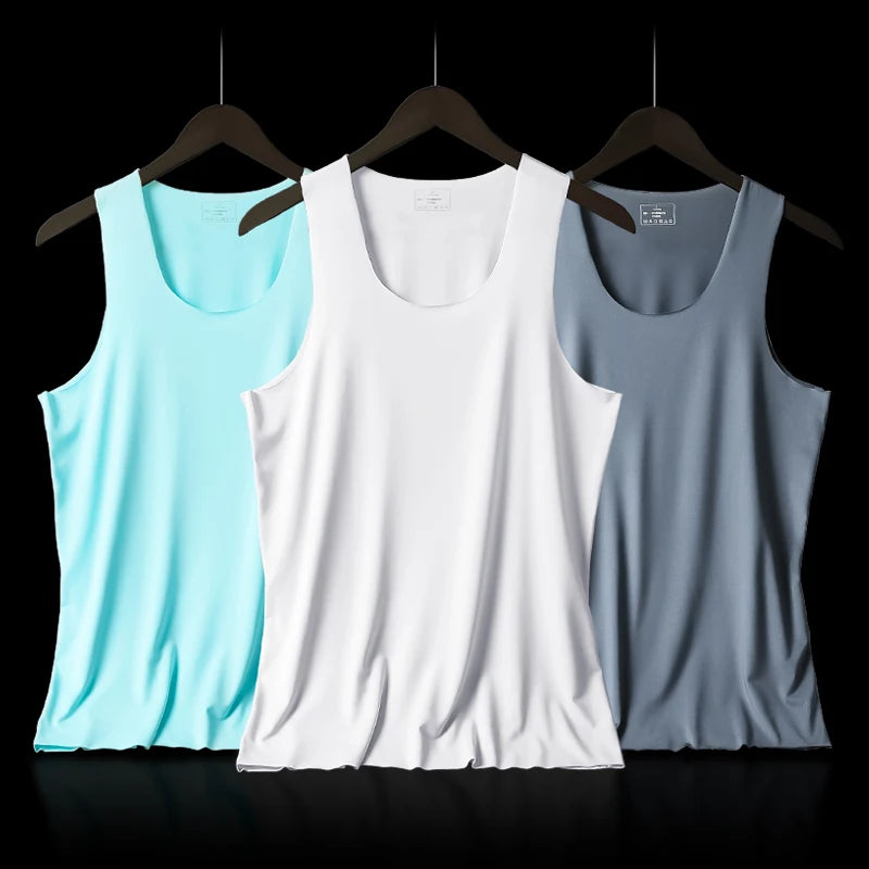Men's vest, ice-silk seamless fitness tight breathable underwear, youth sports hurdles sleeveless base undershirt