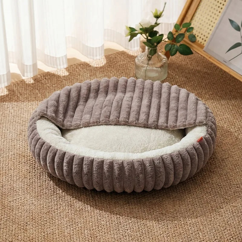 Plush Pet Bed Soft Rabbit Fur Dog Bed Cat Bed Calming Round Cushion Cozy Sleeping Nest Comfortable Pet Sofa