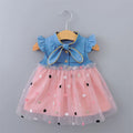 Baby Girls Dresses Summer 1-4Years Kids Tulle Dress Ruffles Sleeve Denim Cotton Mesh Toddler Children Clothing Casual Wear A458