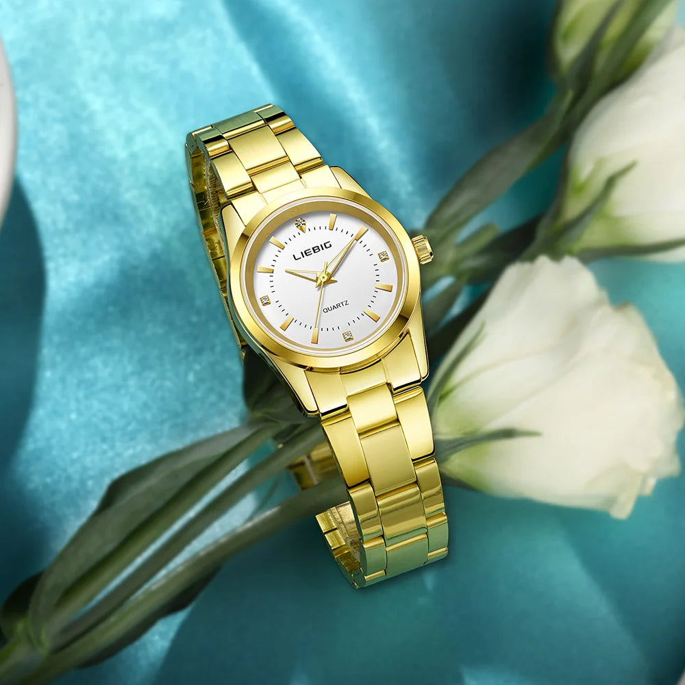 LIEBIG L4005 Fashion Golden Quartz Watches Women Luxury Full Steel Strap Waterproof Girls Wristwatch Ladies Clock Relogio Hombre
