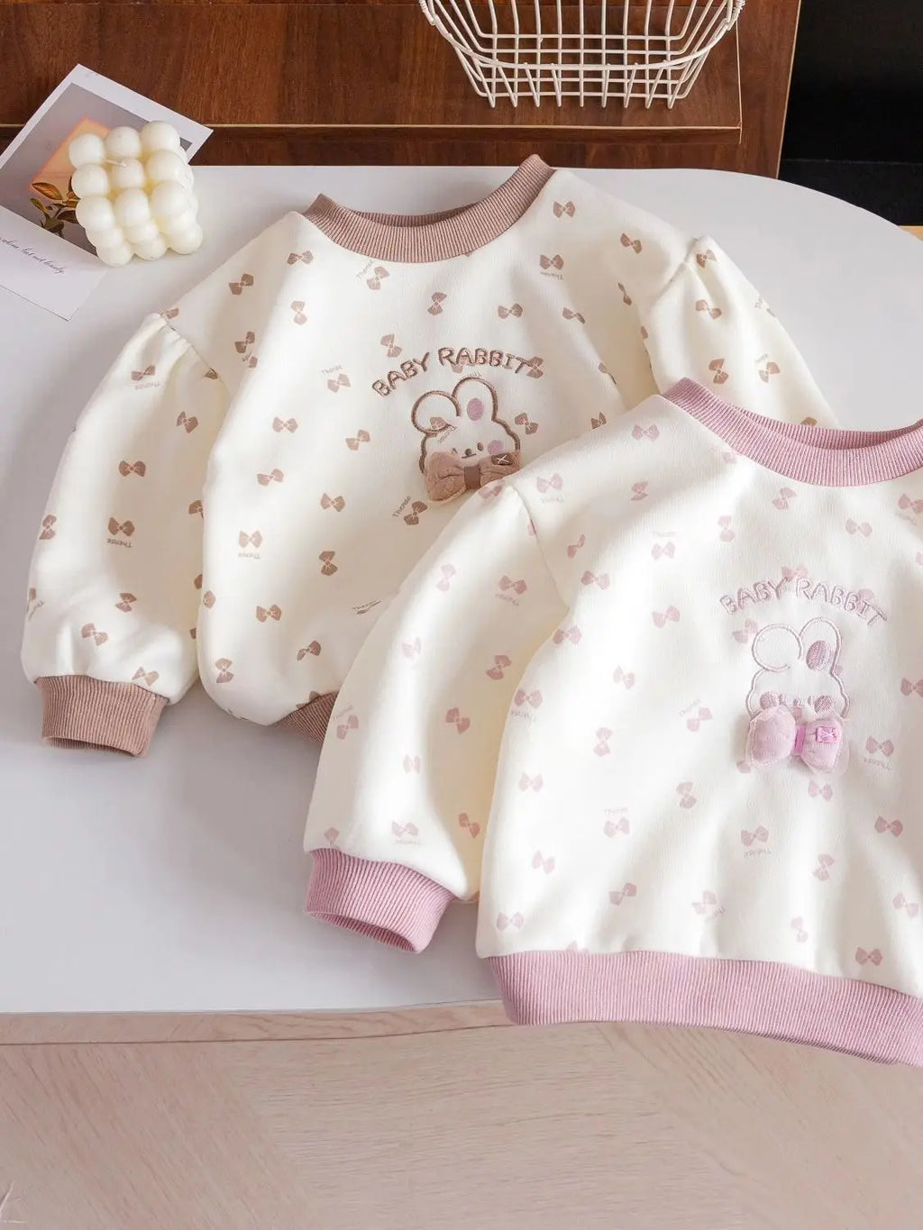 Korean Style Children's Clothing Girl's Sweatshirt Winter New Fashion Kids Cartoon Rabbiet3D Bow Sweatshirt Spring Autumn Top