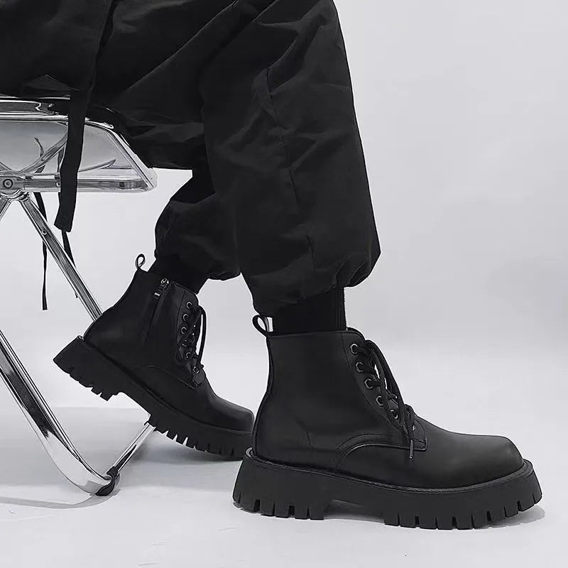 Shoes for Men Leather High-top Men Shoes British Leather High Quality Platform Boots Trend Tooling Mens Shoes Botas Para Hombre