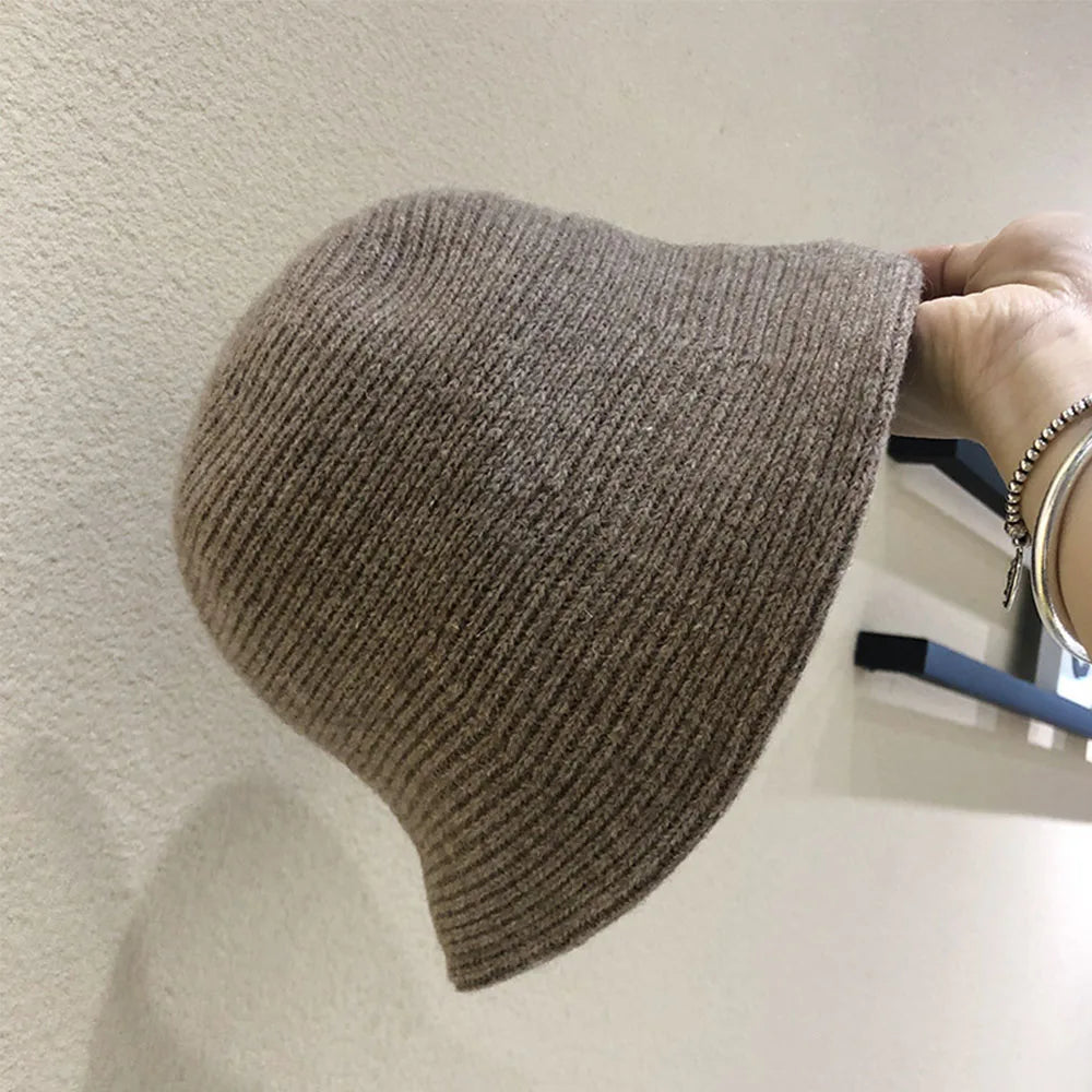 Hip Hop Women Thicken Autumn Knitted Winter Bucket Hat Warm Hats Felt Wool Hat Fishing Cap