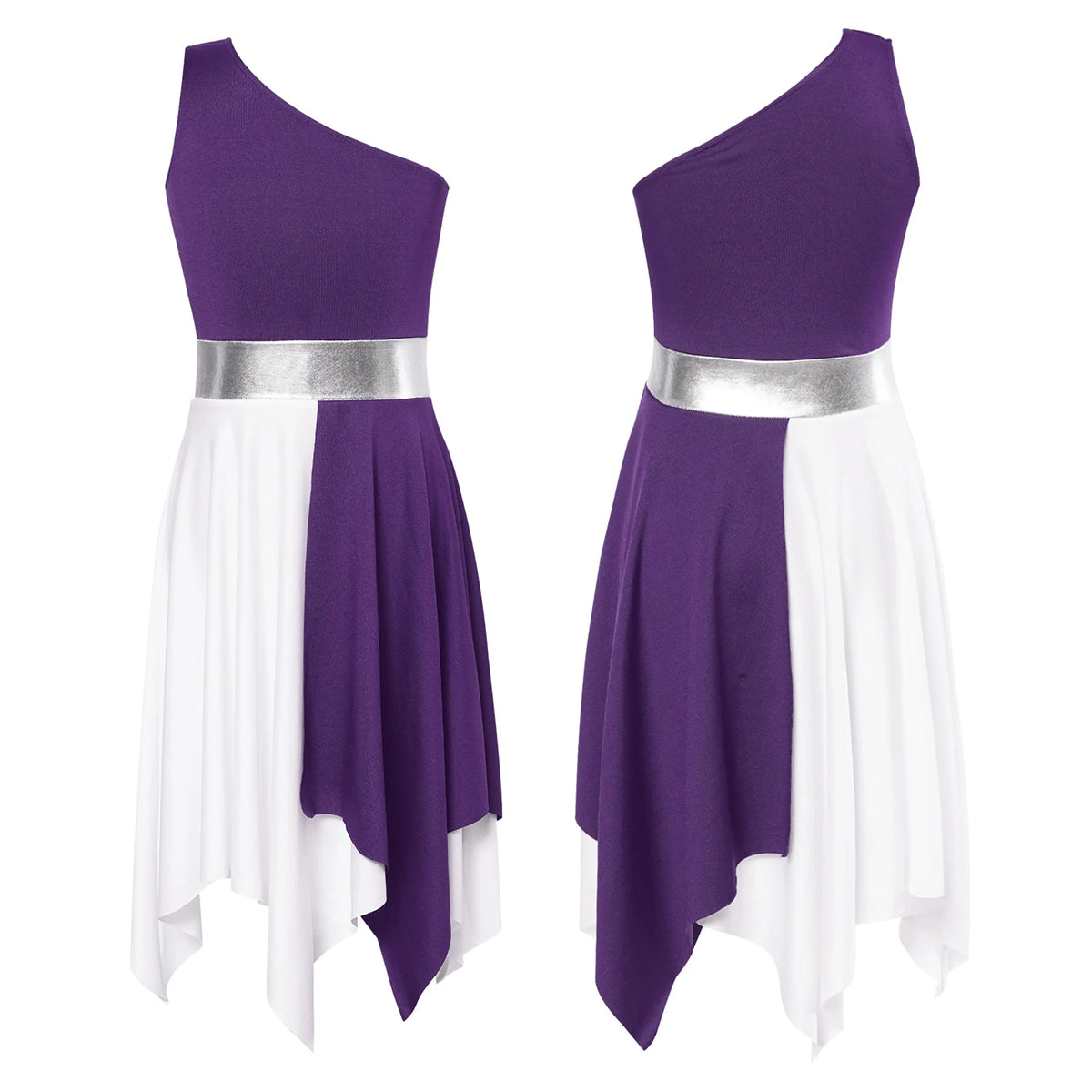 Kids Girls Etiquette Praise Dance Dress Sleeveless Church Christian Worship Costume Asymmetrical Tunic Contemporary Dance Dress