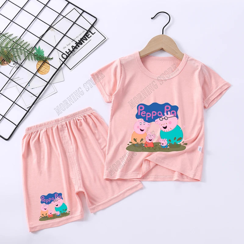 Peppa Pigs Children Pyjamas Sets Cartoon Girls boys Sleepwear Short Sleeved Clothes Kid Pajamas Set Baby Shirt Tops Clothing