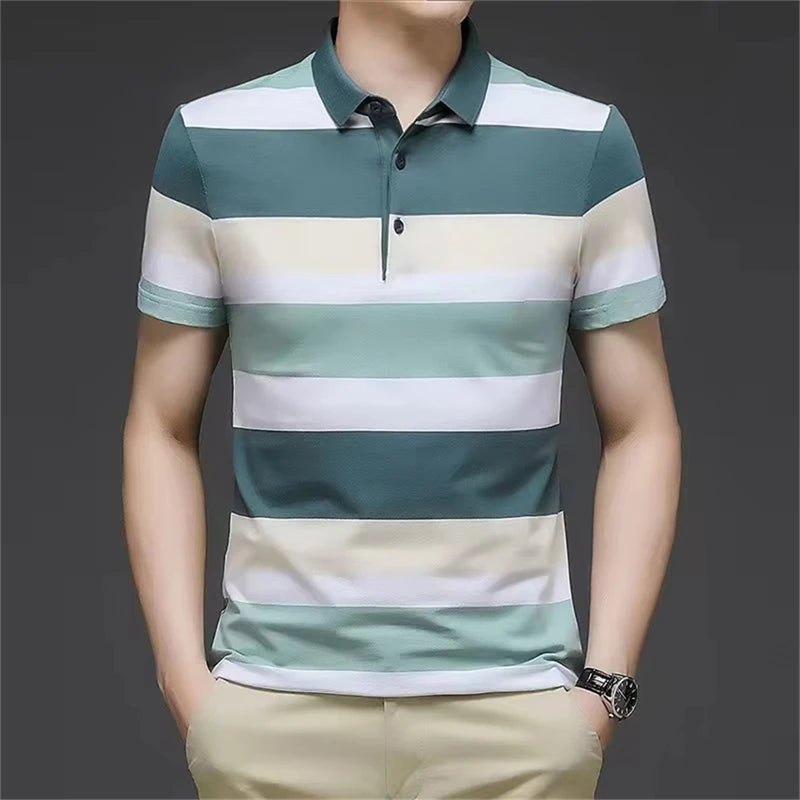 Retro Stripe Graphic Polo Shirts For Men Simple Fashion Daily Wear 3D Printed Father Polo Shirt Casual Breathable Oversized Tops
