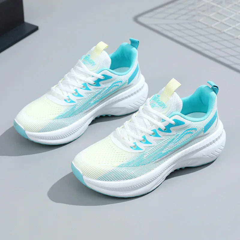 2026 New Women's White Trendy Running Shoes Thick Sole Breathable Mesh Fashion Casual Sneakers for Spring Outdoor Tennis