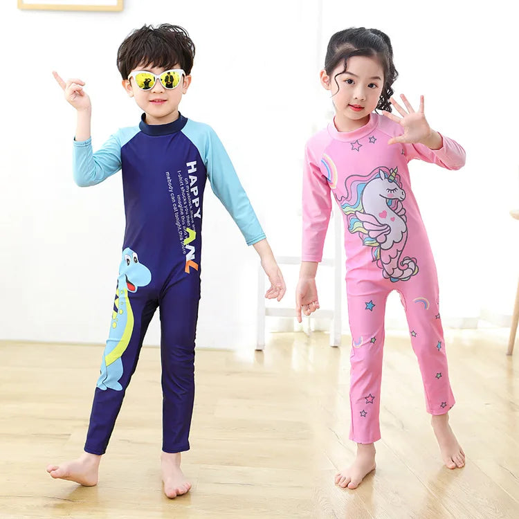 Kids Cartoon Swimwear 3-11 Years Long Sleeve UV Protection Rash Guard for Boys Girls