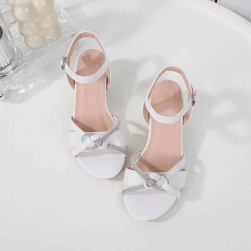 Children's Sandals 2026 Spring Summer New Kids' Crystal High Heels Soft Sole Casual Fashion Girls' Princess Shoes 3-10 Years Old