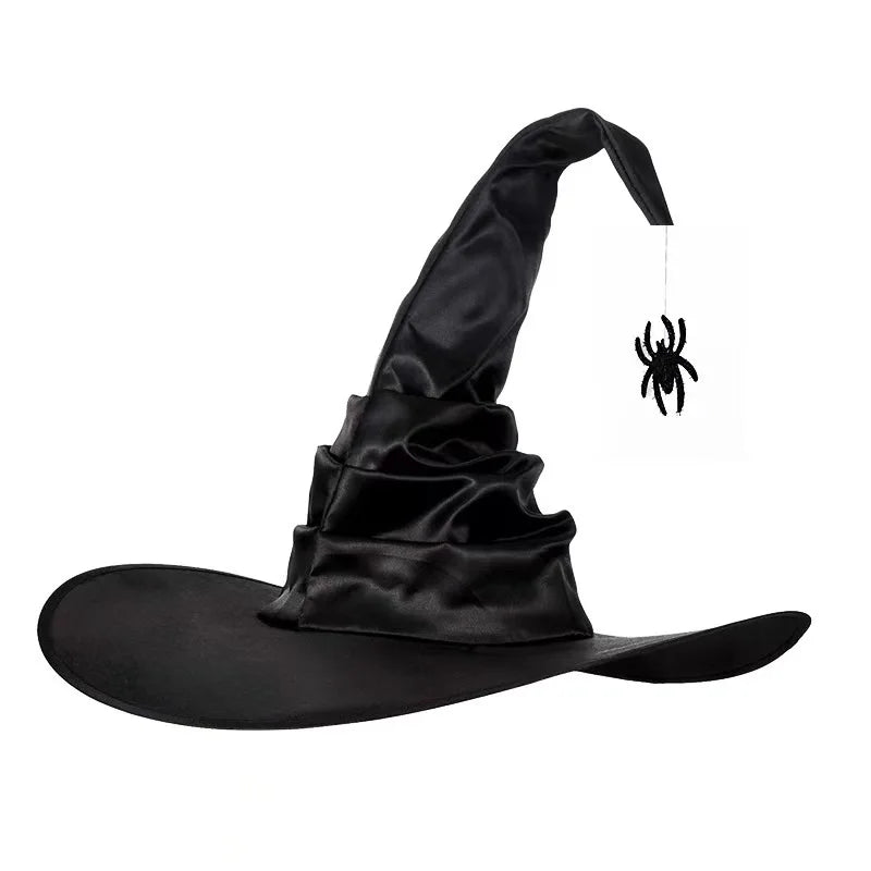 Women's Hats Halloween Bat Spider Horror Black Pleated For Girl Witch Hats Cosplay Funny Party High-quality Tassel Caps