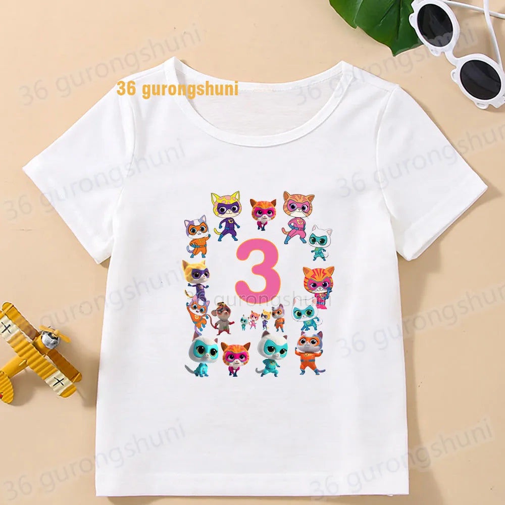 Boys T Shirts Children Clothes superkitties Kids Tshirt super kitties baby T-shirt 4 5 6 birthday summer Tops For Girls-clothing