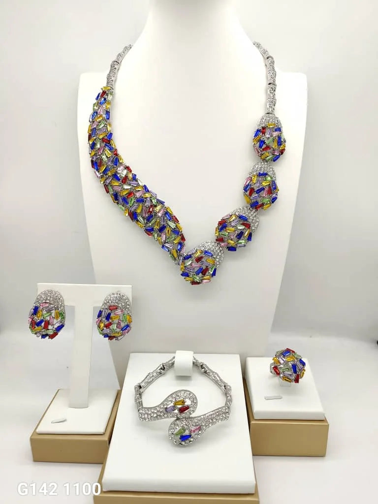 Fashion Jewelry Sets for Women Crystal Necklace 18k Gold Plated Luxury Design Bridal Wedding Bracelet Ring Earrings Trend 2025
