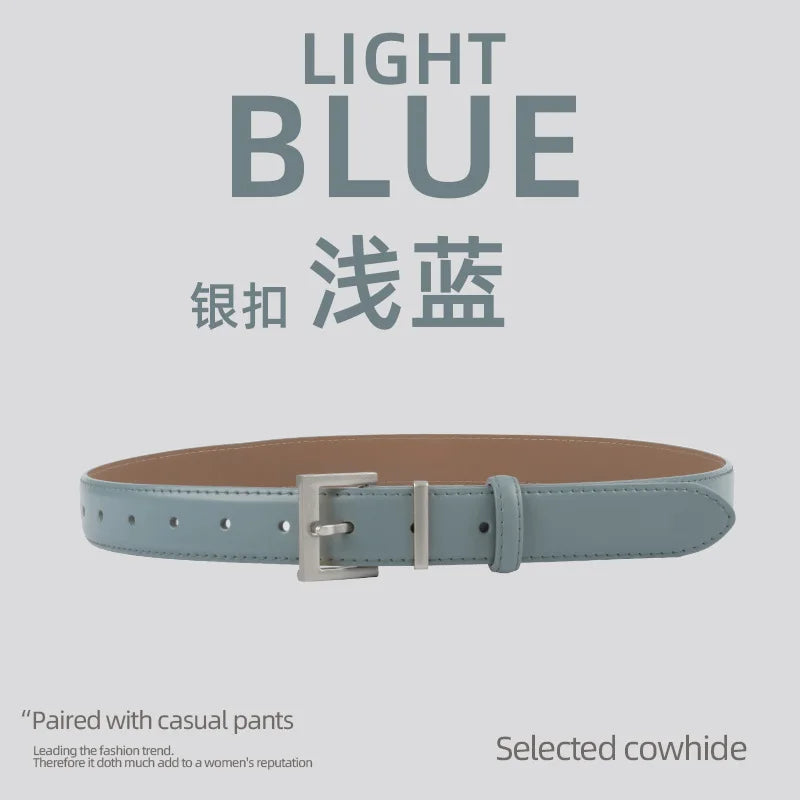 New Waist Belts for Women Plain Real Leather Jeans Belts Strap Blue Pink Khaki Cowhide Waistbands Ladies Daily Dress Decoration