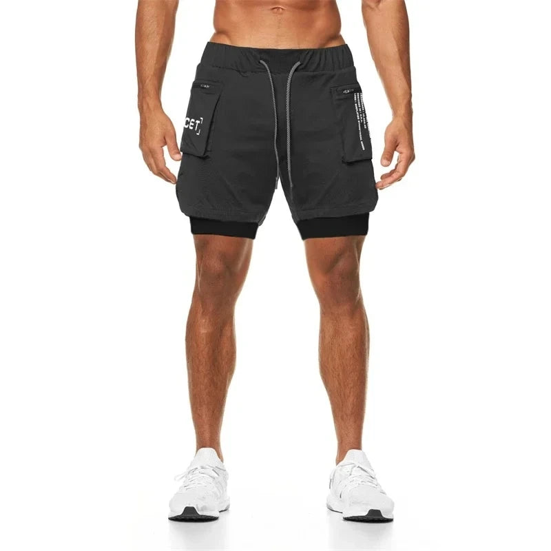 Men's Sports Shorts Sportswear Double-deck Running Shorts 2 In 1 Athletics Bottoms Summer Gym Fitness Training Jogging Pants
