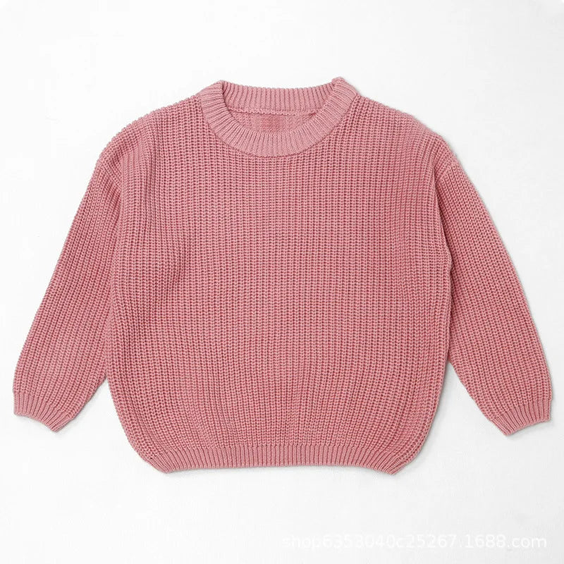 Personalized Baby Cotton Sweater Custom Name Hand Embroidery Knitted Pullover for Boys Girls Autumn Winter Kids Knitwear 0-7T