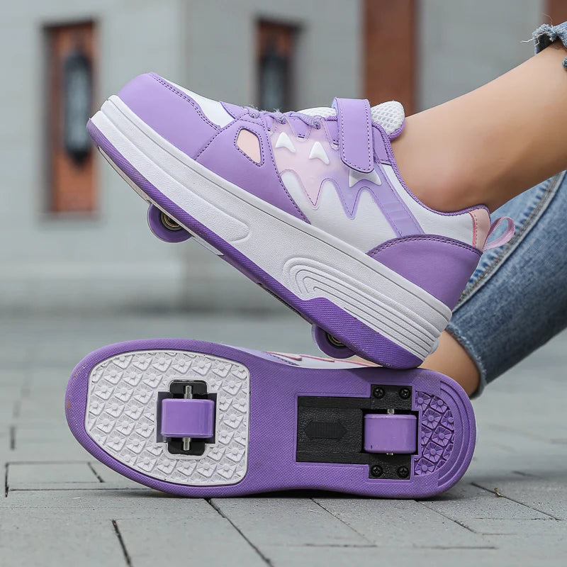 Childrens Roller Skates Shoes Sport Sneakers Breathable Parkour Two Wheel Detachable Sliding Style Sports Boys Girls Kids Shoes