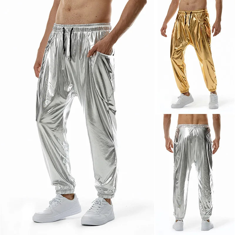 NightClub Party Pants for Men Sweatpants Gold Shinny Dance Stage Joggers Costume Homme 2024 Hip Hop Performance Outfits Trousers