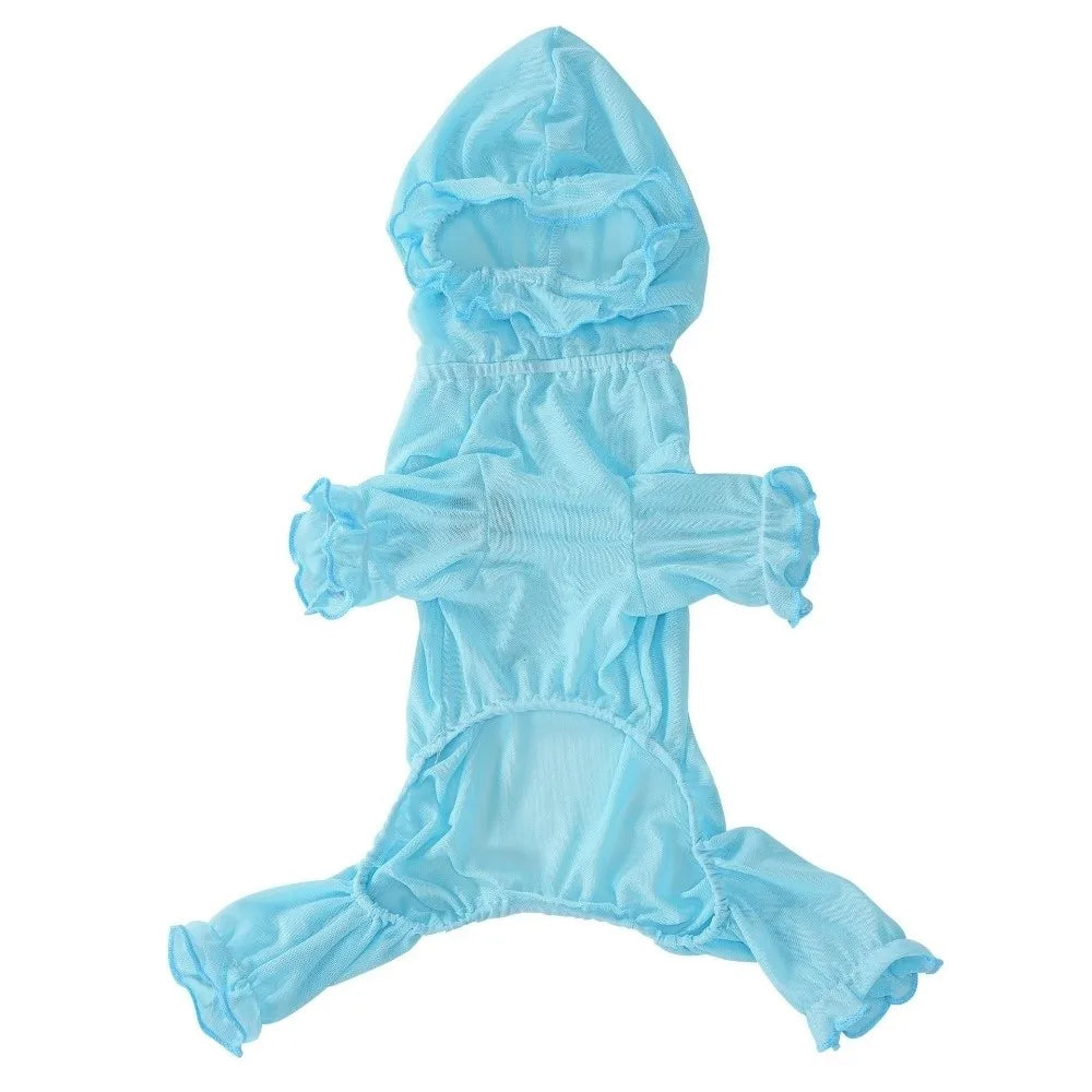 Pet Outfits Breathable Mesh Dog Cooling Clothing Soft Hooded Pet Jumpsuit Full Body Dog Pajamas Spring Summer