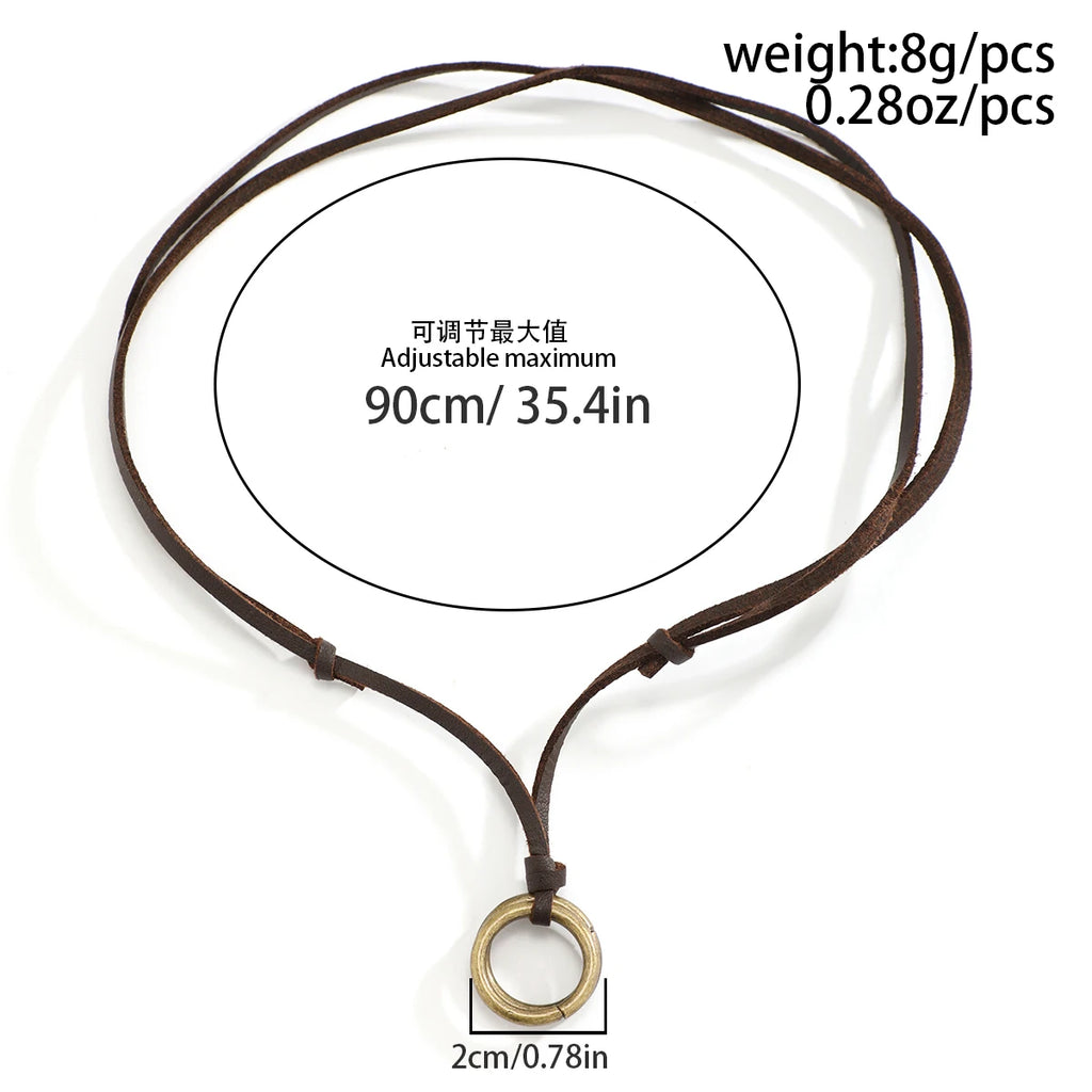 Adjustable Long Rope Chain with Circle Ring Pendant Necklace Men Vintage Jewelry on the Neck Accessories 2023 Fashion Male Gifts