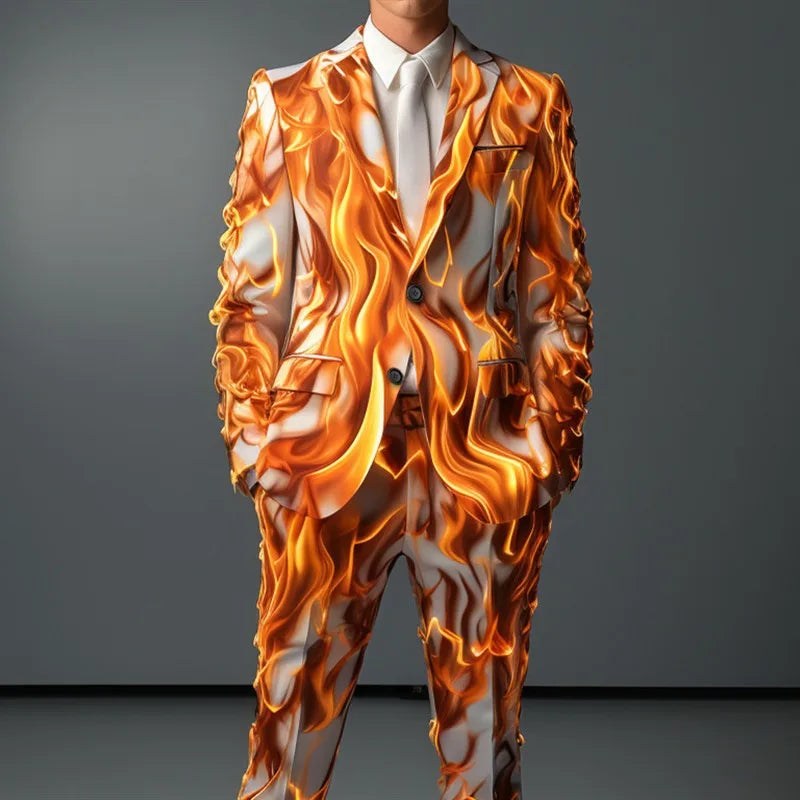 Digital Printed Patterned Suit Two-piece Suit 2025 New Fashion Men's Nightclub Bar Party Stage Cool Performance Suit Set