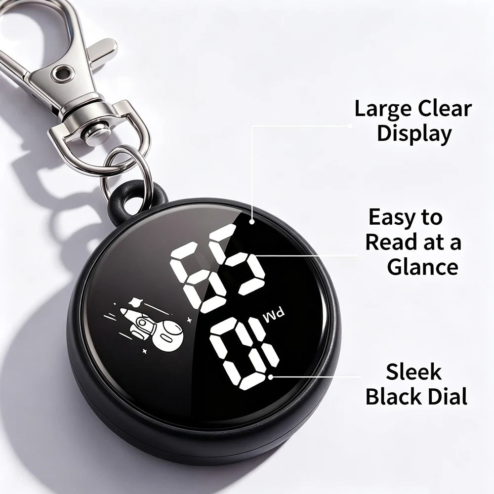 New Silent Digital Exam Keychain Watches for Kids Portable Round Hanging Backpack Large Screen Pocket Watch for Student Girls