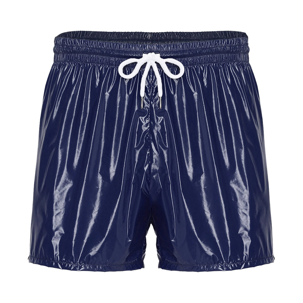 Swimwear Men's Metallic Shorts Waterproof Swimming Trunks Elastic Waistband Built-in Briefs Swim Boxer Shorts Athletic Swimsuit