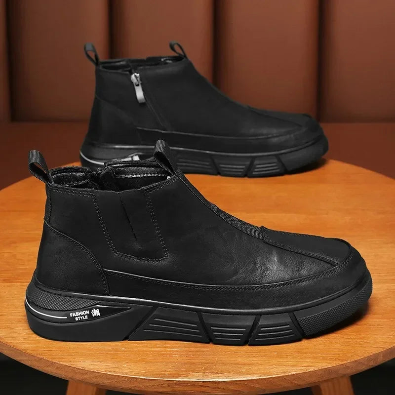 Men Sneakers Leather Shoes High-top Boots Anti-slip Wear-resistant Waterproof Motorcycle Men Safety Boot Chelsea Bota Masculina