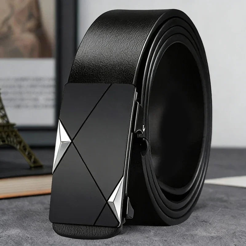 Men's Black Automatic Buckle Belt, Business Style, Minimalist Design, Easy to Handle Suit/casual Pants, Multiple Scenarios