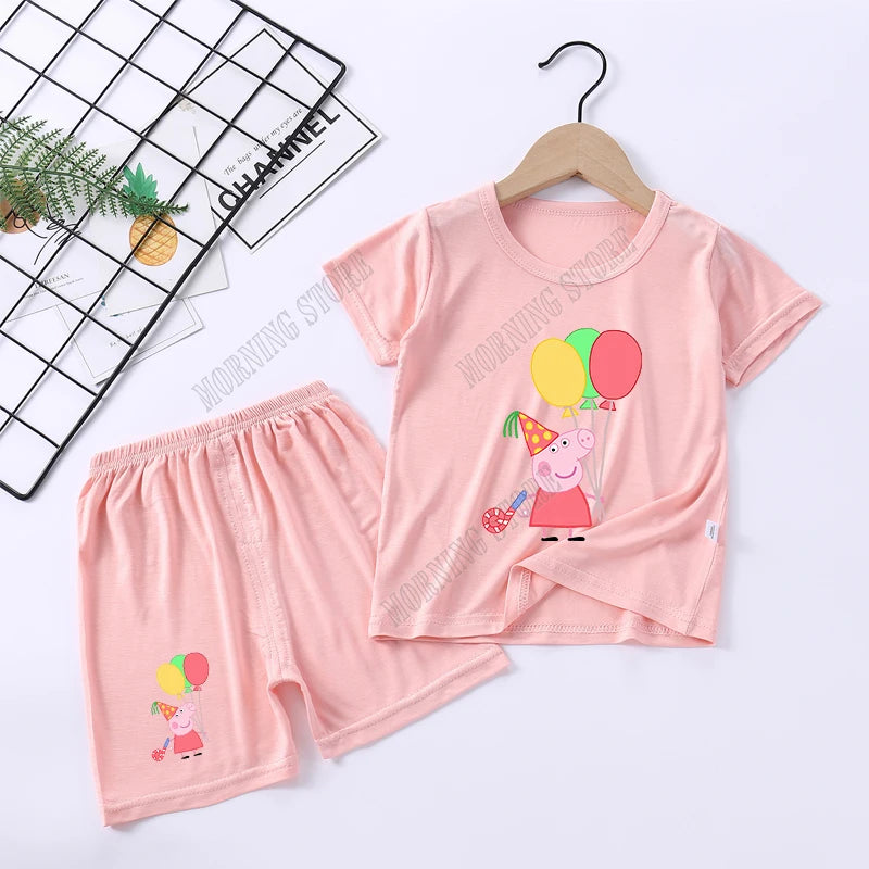 Peppa Pigs Children Pyjamas Sets Cartoon Girls boys Sleepwear Short Sleeved Clothes Kid Pajamas Set Baby Shirt Tops Clothing