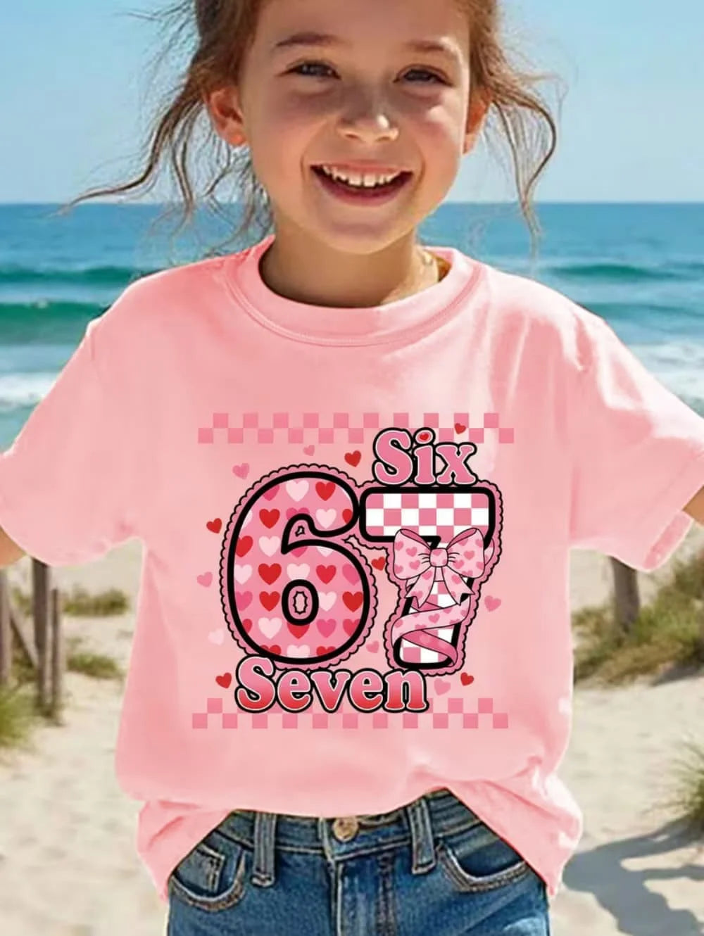 Fun Six Seven 6 7 Meme Design T-Shirt for Kids Chaotic Humor Y2k Game Saying Tees Casual O-Neck Top Fashion Children's Clothing