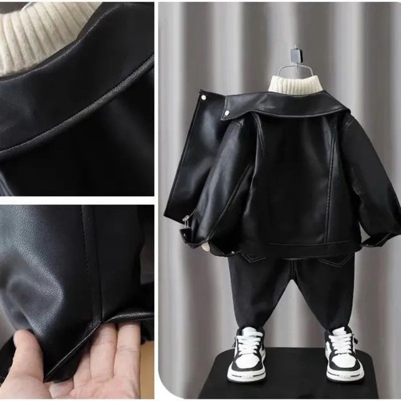 Boys Pu Leather Jackets Spring Autumn Children Handsome Outerwear Kids Zipper Trends Coats Baby Classics Clothes 2-8 Years