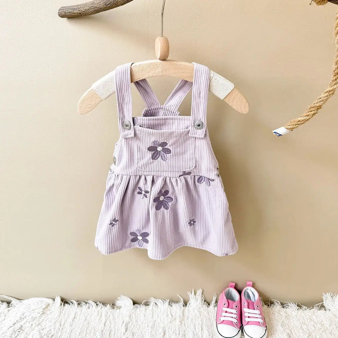 Toddler Infant Girls Denim Dresses Flowers Embroidery Strap Knee-Length Kids' Dresses One-piece 0-3 Years Overall Girl Clothes